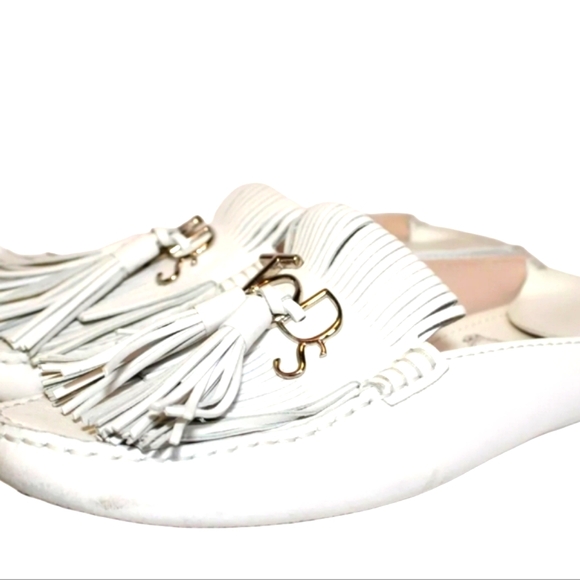 Tod's Italy Made 37 7 White Leather Tassel Driving Moccasins Flats Shoes - Picture 3 of 15